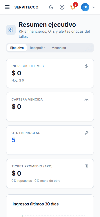 Servitecco en el celular del mecánico